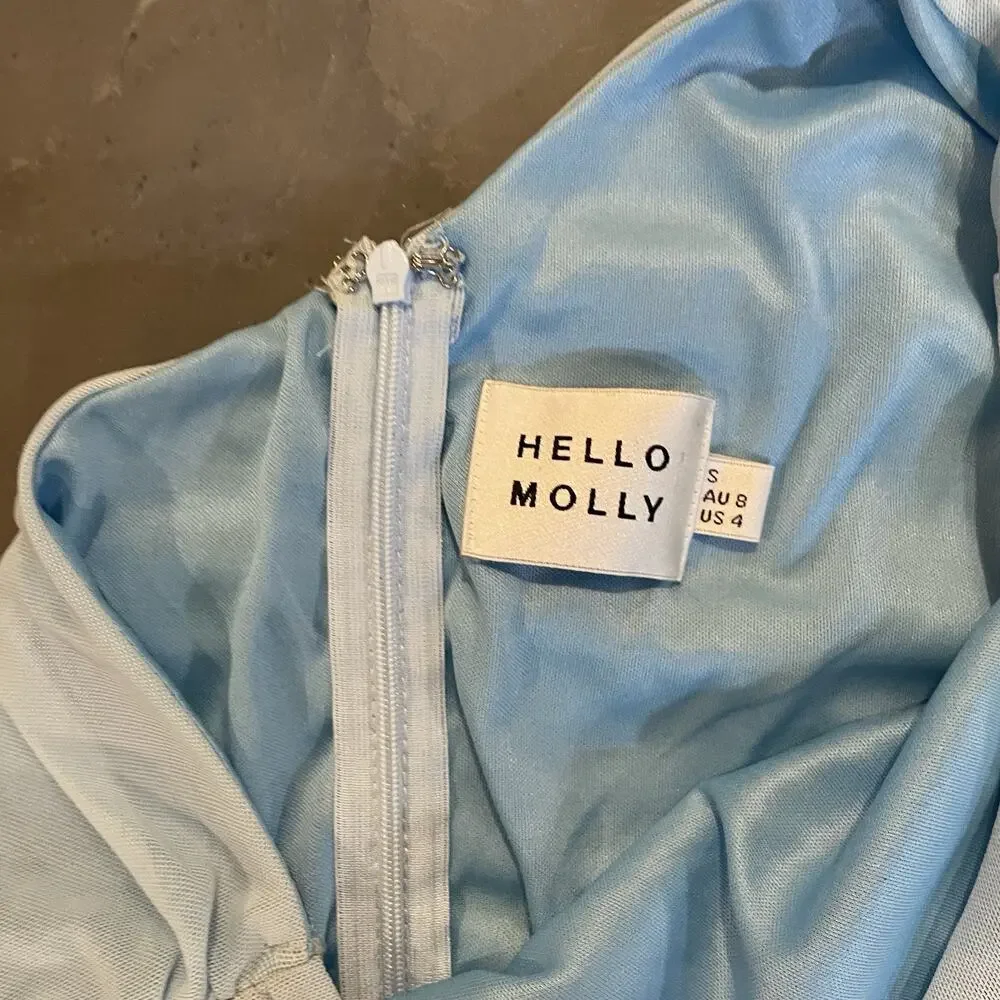 Hello Molly Blue Runched Dress Size 4 One Shoulder Balloon‎ Sleeve Dress Mini - Picture 5 of 8